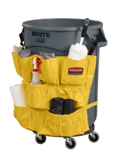 Rubbermaid Commercial Products Supply Organizing Caddy for Brute Trash Cans Yellow Tool Organizer Storage for Spray Bottles/Paper Towels/Gloves/Scrub Brush 1 Count