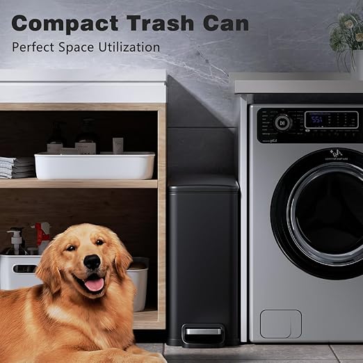Slim Bathroom Trash Can with Lid Soft Close 2.6 Gallon Stainless Steel Garbage Can with Removable Inner Bucket Durable Step Pedal Small Trash Bins for Toilet Bedroom Kitchen Office