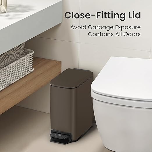 Cesun Small Bathroom Trash Can with Lid Soft Close Step Pedal 6 Liter / 1.6 Gallon Stainless Steel Garbage Can with Removable Inner Bucket Anti-Fingerprint Finish (Brown)