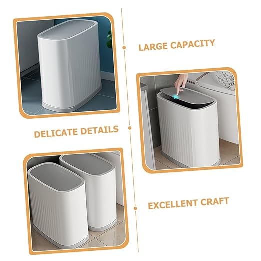 Happyyami Slim Plastic Trash Can Press Lid Small Wastebasket Kitchen Bathroom Garbage Container Bin