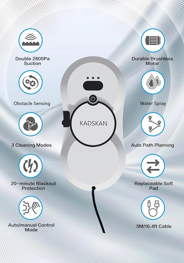 Window Cleaning Robot Automatic Window Cleaner with Water Spray for Windows/Tiles/Class Door Inside/Outside 5600Pa Suction Power 3.0 Path Planning Remote Control