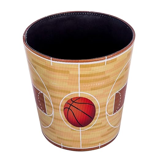 10L/2.64 Gallon Trash Can Decorative Waste Basket PU Leather Waste Paper Basket Waterproof Garbage Can for Bathroom Bedroom Office Kitchen and Living Room - Basketball