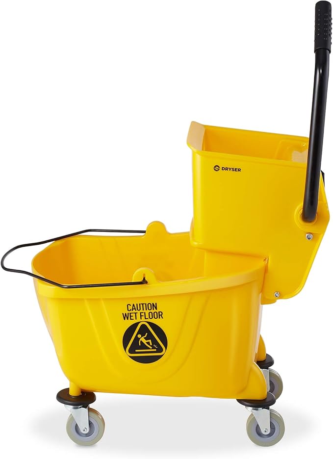 Dryser Commercial Mop Bucket with Side Press Wringer 26 Quart Yellow