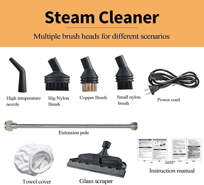2500W Handheld Steam Cleaner Portable Steam Cleaner 1600ML 3 Gear Adjustable for Cleaning Upholstery Bathroom Grout and Tiles Car Detailing Black
