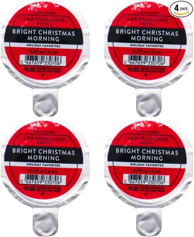 Bath &amp Body Works BRIGHT CHRISTMAS MORNING Car Fragrance Refill 0.2 fl oz each – Pack of 4
