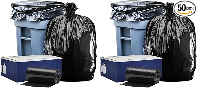 Plasticplace 64-65 Gallon Black Trash BagsHeavy Duty Toter Can LinersTear &amp Leak-ProofIndustrial StrengthLarge Garbage Bags for Kitchen &amp Commercial Use 1.2 Mil50 x 60(Pack of 50)