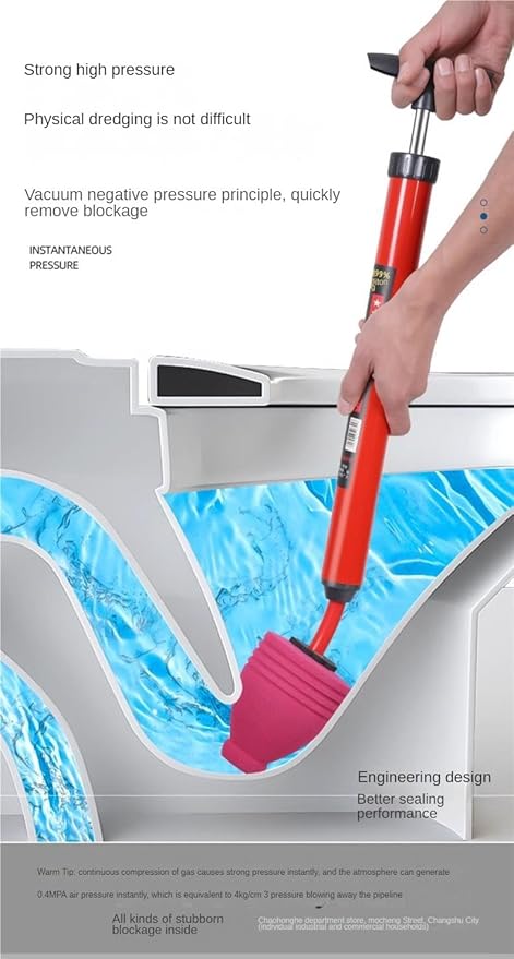 Generic High Pressure Toilet Unblock Shot Toilet PipeStainless Steel Toilet Unclogger Toilet Snake High Pressure Air Drain Clog Remover Plumbing Tool Applicable To Clogged Pipe (Dredge set)