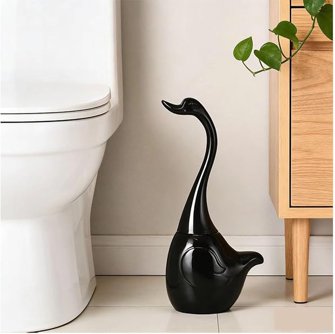 Ceramic Toilet Brush and HolderCute Bathroom Decor Toilet Bowl Brush Household Cleaning Tool for BathtubBlack