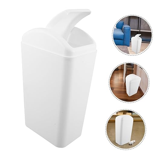 Lurrose Plastic Swing Lid Trash Can with Reinforced Durability for Kitchen Bathroom Bedroom Narrow Space Waste Container with Odor-reducing Swing Top Large Capacity Household Waste Basket