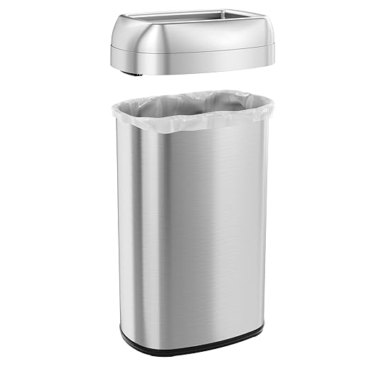 iTouchless 16 Gallon Oval Open Top Trash Can and Recycle Bin with Dual AbsorbX Odor Filters Slim Space-Saving Large Capacity Commercial Grade for Home Office Garage Business Stainless Steel