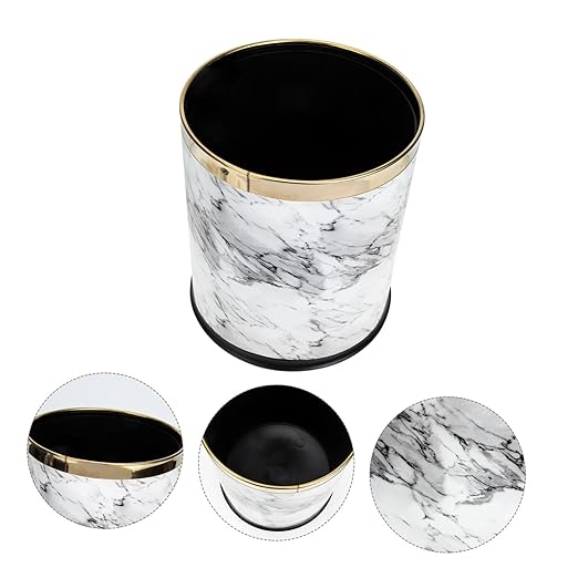 Marbling Plastic Wastebasket Lidless Trash Bin with Non Slip Base for Office Home Bathroom Bedroom Kitchen Round Decorative Garbage Basket for Spaces