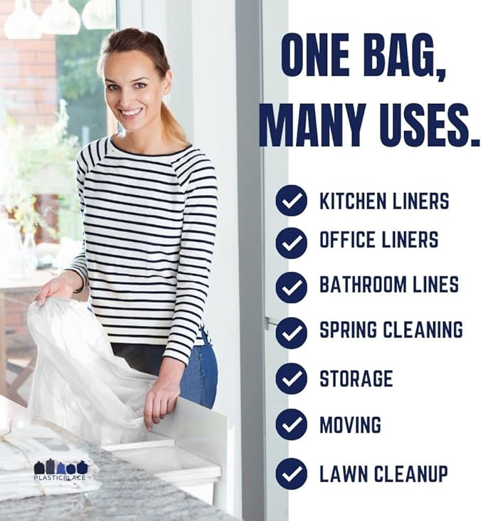 Plasticplace 13 Gallon Trash Bags 0.7 Mil │ Value Line White Garbage Can Liners │ 23.5x28 (180 Count)