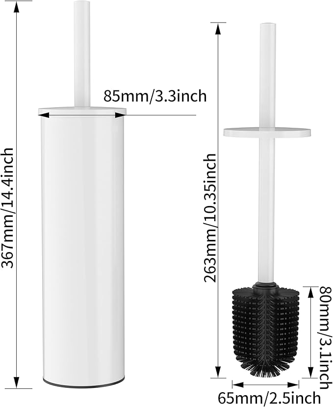 Toilet Brush and Holder Set Stainless Steel Toilet Bowl Brush with Lid Rust Proof Toilet Cleaner Brush with Caddy Durable Bristles Splash Proof Ideal for Bathroom（1 Pack White）