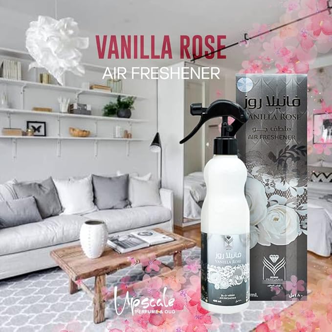 Almas Perfumes Vanilla Rose – Air Freshener Spray 480 ml | Long-Lasting Floral &amp Sweet Scent for Home Car &amp Office