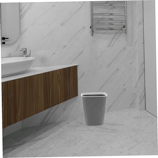 Small Trash Can with Press Ring Design Plastic Garbage Container Bin for Home Office Kitchen Bathroom Secure Bag Placement Easy to Clean Compact Grey Wastebasket for Living and