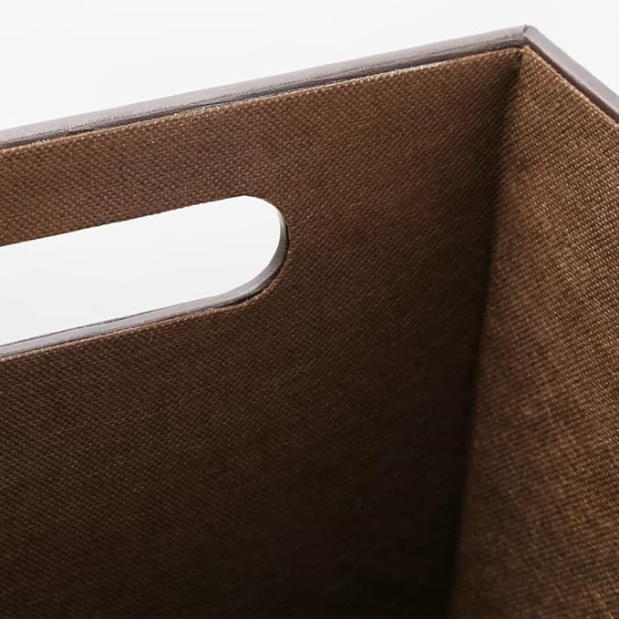 KINGFOM Classic Pu Leather Trash Can Wastebasket Garbage Container Bin with Handles for Bathrooms Powder Rooms Kitchens Home Office and and High Class Hotel Square Brown