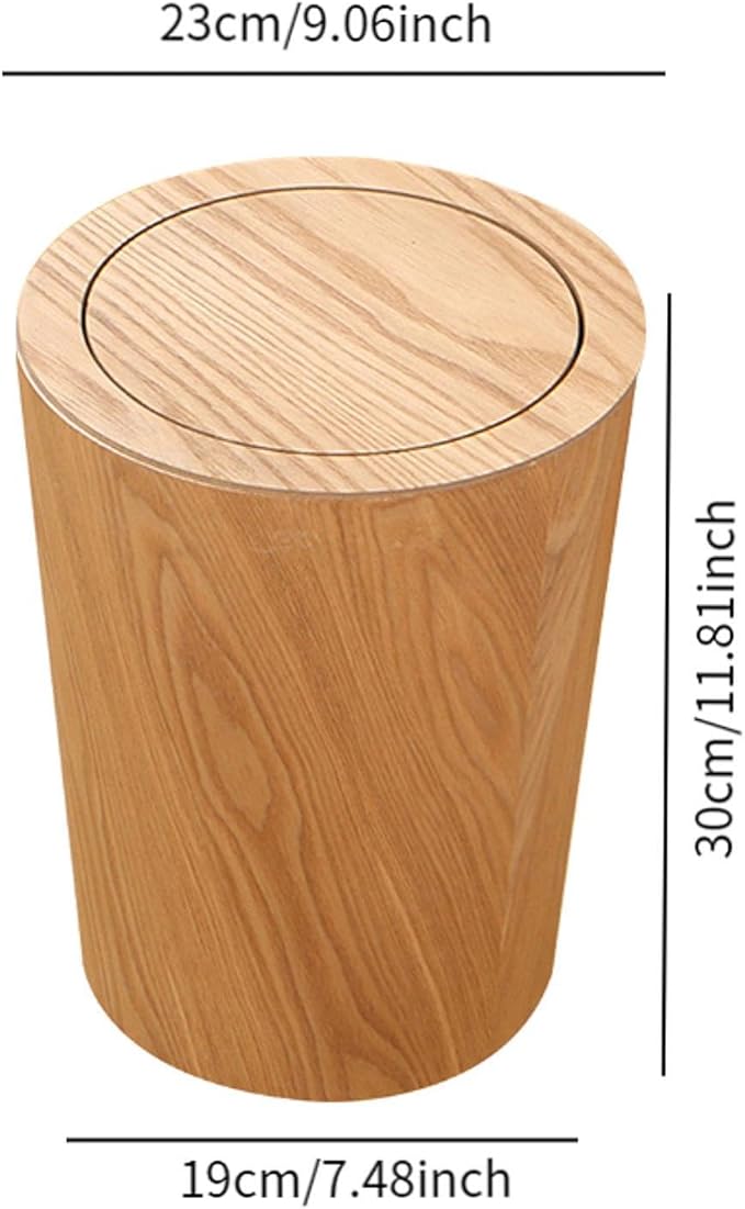 Yajuyi Trash Can with Lid Wastebasket 10L Wood Dustbin Garbage Recycling Bin for Home Farmhouse Light Brown