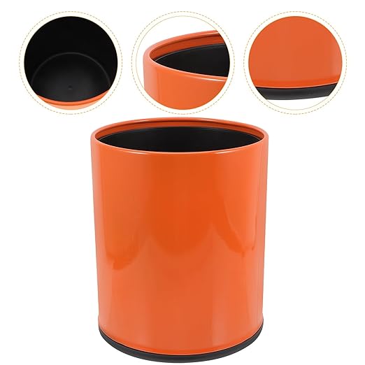 Plastic Wastebasket Trash Can Fire-Resistant Orange Household Bathroom Garbage Bin with Lid for Home Kitchen Office Use