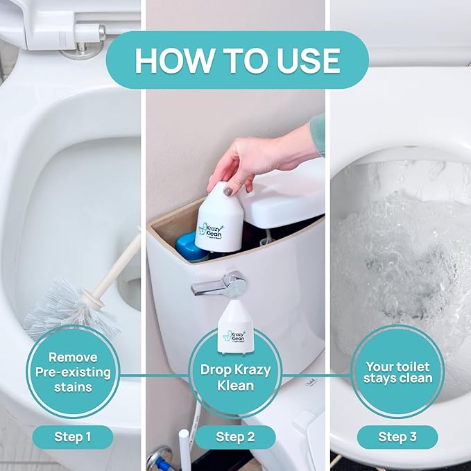 Krazy Klean Pro Toilet Cleaner Household Cleaning Solution Natural Long Lasting Toilet Cleaner for Hard Water Stains &amp Rings Chemical Free Bathroom Cleaning Product Drop In Tank System 1 Coun