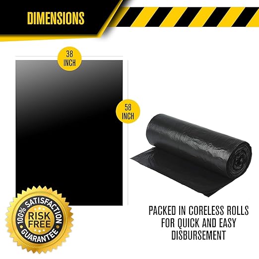 Ultrasac Heavy Duty 55 Gallon Contractor Bags - (40 Count 3 MIL) - 38 x 58 - Large Black Plastic Trash Can Liners - 55-60 Gal Garbage Bag Drum Liners for Outdoor &amp Contractors
