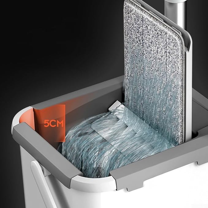 Hands-Free Flat Wet and Dry Dual-Use Mop with Bucket for Floor Cleaning Gray(White)