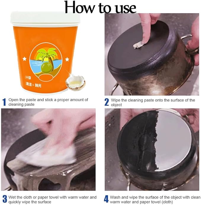 Multi-Purpose Coconut Oil Cleaning &amp Polishing Paste Stainless Steel Cookware Cleaner Multi-purpose Oil Cleaning Paste 380g Cookware Stainless Steel Cleaner (3PCS)