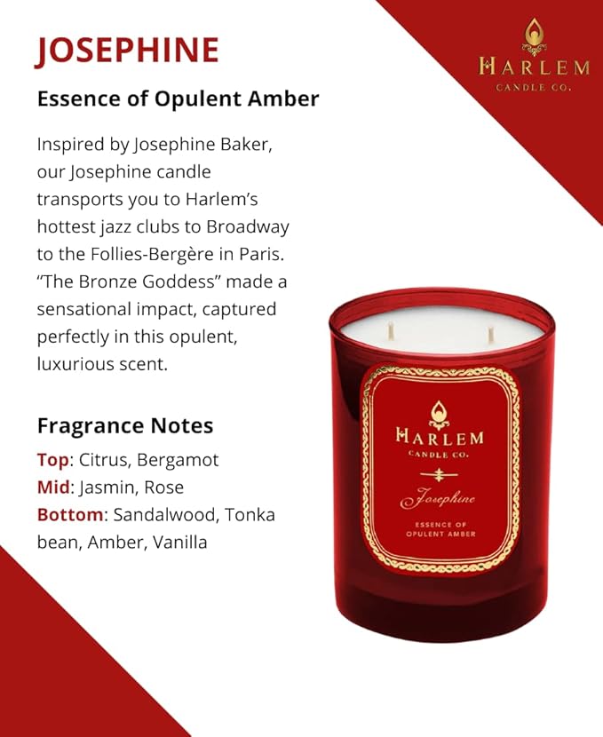 HARLEM CANDLE CO. Josephine - Luxury Scented Soy Candle 11 oz - 80-Hour Burn Time | Rose Jasmine Warm Amber Tonka Bean and Sandalwood | Scented Candles for Women