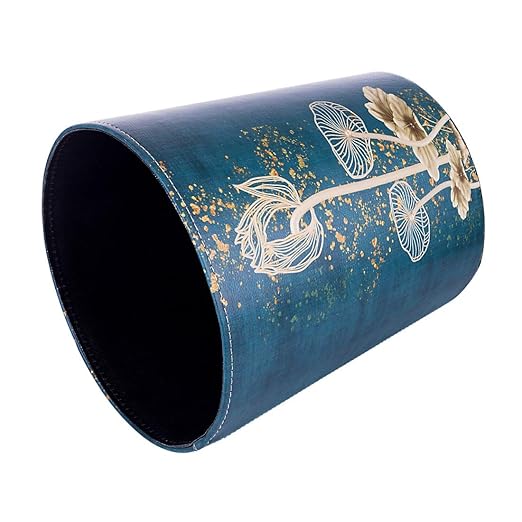 10L/2.64 Gallon PU Leather Trash Can Waterproof Decorative Wastebasket Garbage Bin Paper Basket for Home Office Bathroom - Lotus