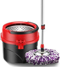 Rotating Mop Sets Spinning System 360 Spin WithExtended Handle 3 Extra Microfiber Refills for(White-Dinosaur Doodle4)