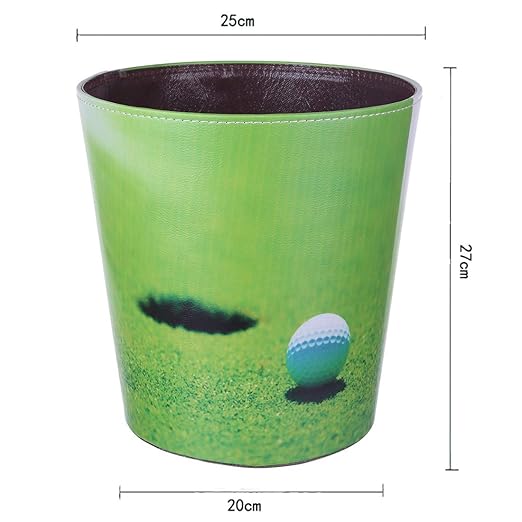 10L/2.64 Gallon Trash Can Decorative Waste Basket PU Leather Waste Paper Basket Waterproof Garbage Can for Bathroom Bedroom Office Kitchen and Living Room - Golf