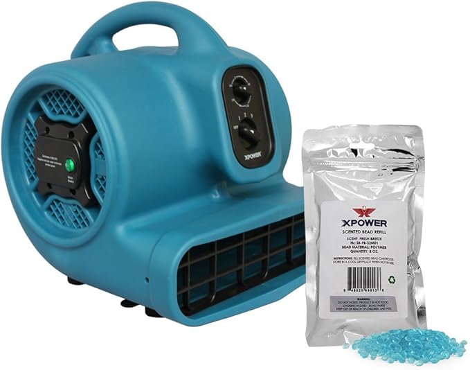 XPOWER P-450NT Freshen Aire 1/3 HP Scented Air Mover with Ionizer Timer &amp Freshener Beads Refill (Fresh Breez 8 oz)