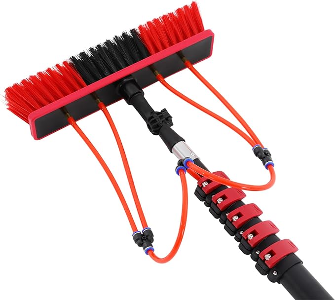 23.62FT Water Fed Pole Kit Solar Panel Cleaning Brush Solar Panel Cleaning Kit Cleaner Tool with 65.62ft Hose and Adjustable Angle Brush Head Outdoor Window Washing Equipment Tool Kit
