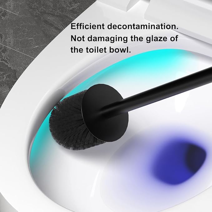 Toilet Brush and Holder Set KWQKEM Stainless Steel Toilet Bowl Cleaners Brush and Holder Free Standing with Lid Bathroom Accessories Brush Head Replaceable Stylish Modern Design (Matte Black)