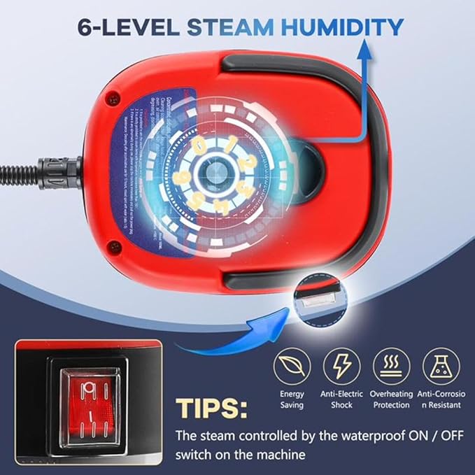 2500w Handheld High-Temperature Pressurized Steam Cleaner 6-Speed Portable Steamer 10s Fast Heating 1.2L Water Tank for Cleaning Auto Detailing Furniture Kitchen Grout FloorTile (White)