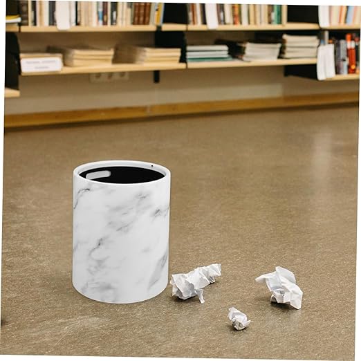 Alipis Trash Bin Marble Pattern Plastic Wastebasket Capacity for Bedroom Kitchen Living Decorative Design with Opening for Easy Use Stylish and Practical