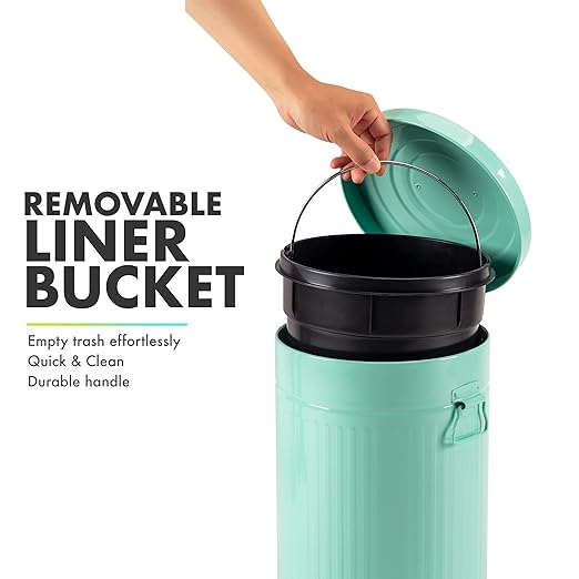 Mint Green Trash Can with Lid Turquoise Bathroom Bedroom Waste Basket Soft Close Small Teal Garbage Can Retro Vintage Home Office Trash Can 12 Liter/3 Gallon Glossy Mint Green