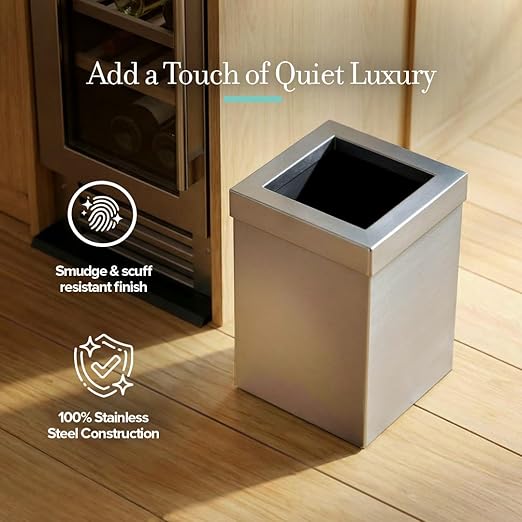 Gatco Small Bathroom Trash Can With Lid Square 3 Gallon Stainless Steel Wastebasket Under Sink Satin Nickel For Bathroom Bedroom Office (1914)