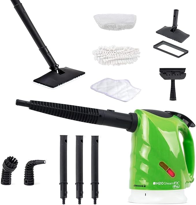 H2O Steam FX Pro Handheld Steam Cleaner | 5-in-1 Spot Cleaner &amp Floor Mop | Includes Extension Bars Window &amp Garment Tools | Grout Glass &amp Sealed Floors