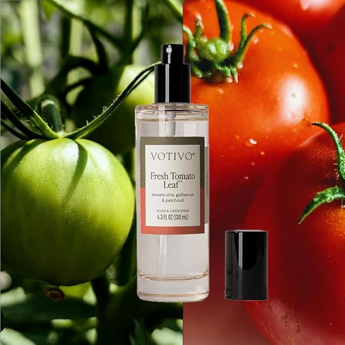 Votivo Fresh Tomato Leaf 4.3 oz Room &amp Linen Spray | Earthy Garden Scented Air Freshener for Linens &amp Living Areas | Premium Long Lasting Fragrance