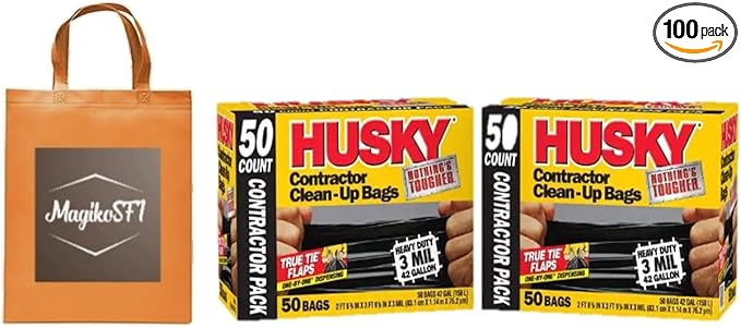 42-Gallon Contractor Clean-Up Trash Bags (100 Count) Plus Free MagikoSFI Custom Shopping Tote Bag