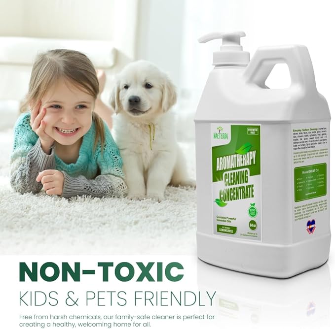 Naeterra Lemongrass Aromatherapy Cleaning Concentrate 64 oz - Natural All Purpose Multi Surface Cleaner - Plant Based Essential Oil Formula for Floors Glass &amp Granite - Pet Safe - Makes 24 Gallons