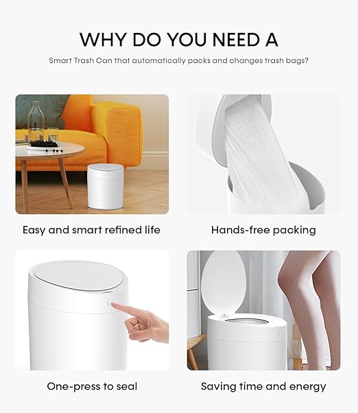 TOWNEW T AIR ONE Smart Trash Can 2.6 Gallon Automatic Garbage Can with Self-Sealing and Self-Changing Motion Sense Activated Rechargeable Trashcan for Living Room Bedroom Workshop Kitchen White