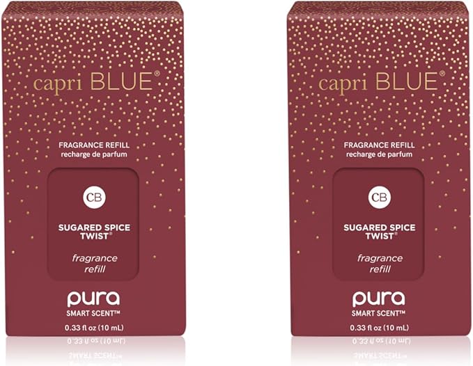 Capri Blue Pura Diffuser Refills – Luxury Home Fragrance – Long Lasting Oil Diffuser Scents with Notes of Brown Sugar Cinnamon &amp Raspberry Cream (Sugared Spice Twist Pack of 2 Pura Refills)