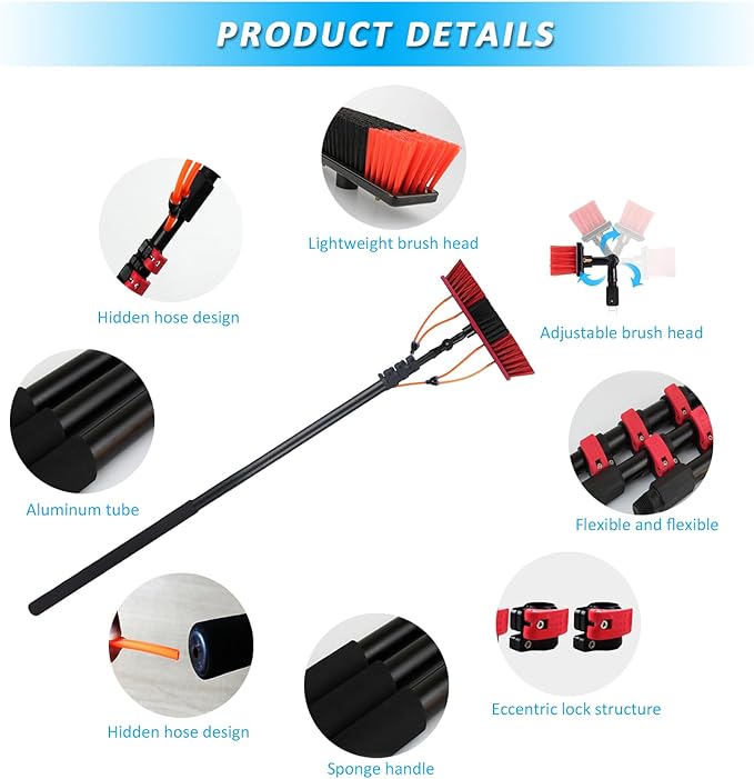 Telescopic Water Fed Window Cleaning Pole with Adjustable Brush Head Extendable Window Cleaner Tool Solar Panel Cleaning Brush and Pole Kit Window Cleaning Equipment