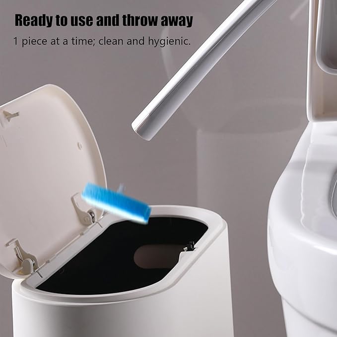 Toilet Bowl Cleaner Brush - Refillable Sponge Toilet Scrubber Replacement Head Kit | Anti Rust Stain Removal Wall Mount Product for Bathroom Home Toilets Cleaning 16 Refill Pads for Long Lasting