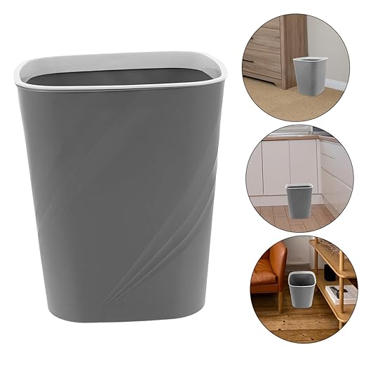 Large Capacity Plastic Trash Can with Press Ring for Bathroom Bedroom Kitchen Office Space-Saving Grey Wastebasket for Home and Commercial Use