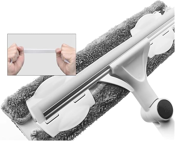 Household Telescopic Window Cleaning Tool with Long Handle Brush Glass Washer Mop for Indoor Cleaner(Khaki 1 mop 2 Cloth)