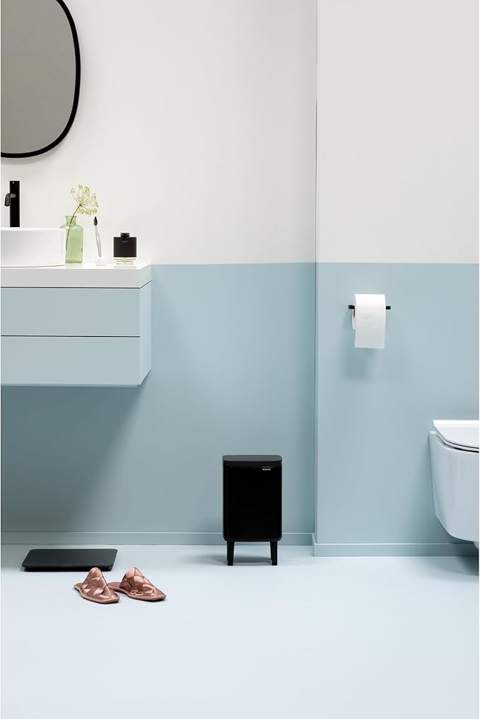 Brabantia Bo XS Lift Open Trash Can with Raised Legs | 1.1 Gal / 4L | Matt Black | Free Standing Bedroom Bathroom Nursery Trash Can Removable Inner Bucket Non-Slip Feet | + Trash Bags