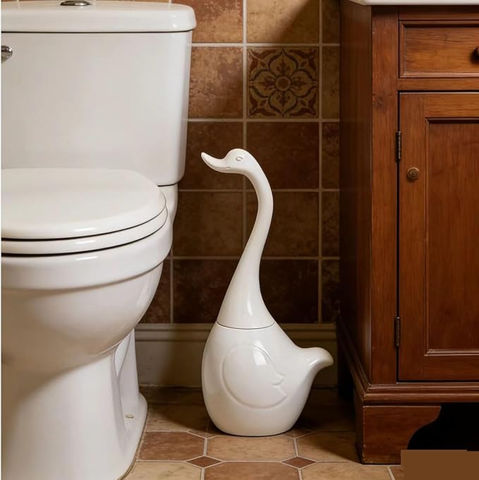 Swan Toilet Brush and Ceramic Holder SetCute Bathroom Decor Non-Scratch Bristles Space-Saving White Household Cleaning Tool for Bathtub