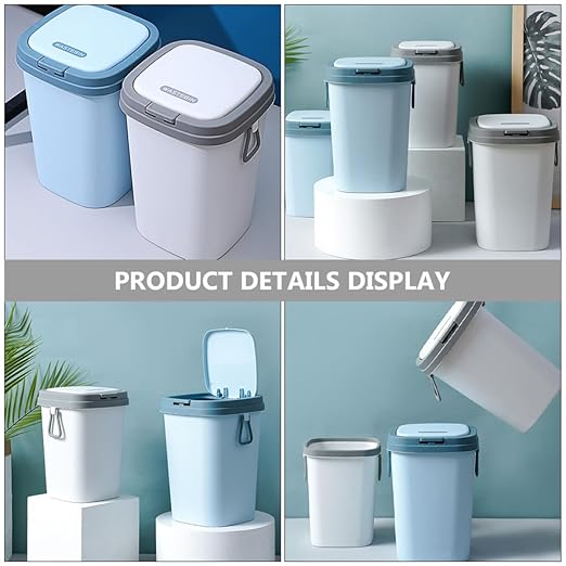 Press Type Trash Can with Lid 13L Gray Plastic Wastebasket for Bathroom Kitchen Living Room Compression Garbage Bin for Home Use